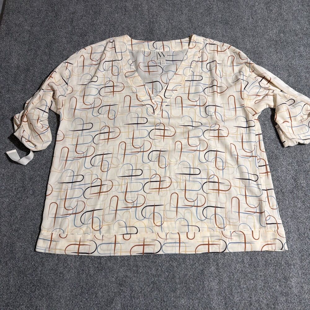 Worthington Shirt Womens XL White Geometric Lightweight 100% Polyester Blouse